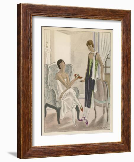 Designs by Perugia: White Strapless Dress with Red and Gold Shoes-Jean Grangier-Framed Art Print