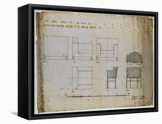 Designs for an Upholstered Chair and a Spindle Chair Shown in Elevation and Plans, 1909-Charles Rennie Mackintosh-Framed Premier Image Canvas