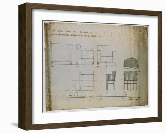 Designs for an Upholstered Chair and a Spindle Chair Shown in Elevation and Plans, 1909-Charles Rennie Mackintosh-Framed Giclee Print