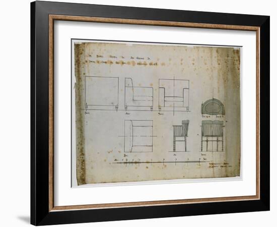 Designs for an Upholstered Chair and a Spindle Chair Shown in Elevation and Plans, 1909-Charles Rennie Mackintosh-Framed Giclee Print