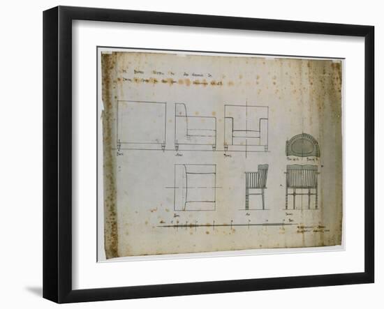 Designs for an Upholstered Chair and a Spindle Chair Shown in Elevation and Plans, 1909-Charles Rennie Mackintosh-Framed Giclee Print