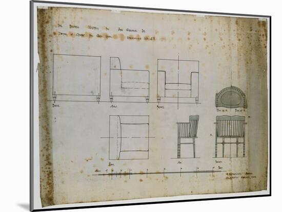 Designs for an Upholstered Chair and a Spindle Chair Shown in Elevation and Plans, 1909-Charles Rennie Mackintosh-Mounted Giclee Print