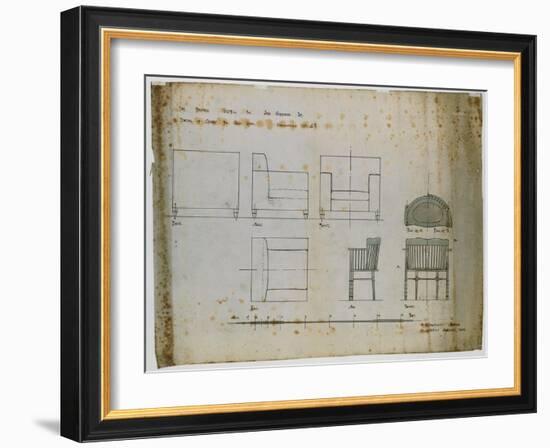 Designs for an Upholstered Chair and a Spindle Chair Shown in Elevation and Plans, 1909-Charles Rennie Mackintosh-Framed Giclee Print