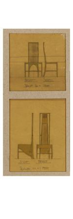 Designs For Chairs Shown In Front And Side Elevations For The Room De Luxe Willow Tea Rooms 1903 Giclee Print By Charles Rennie Mackintosh