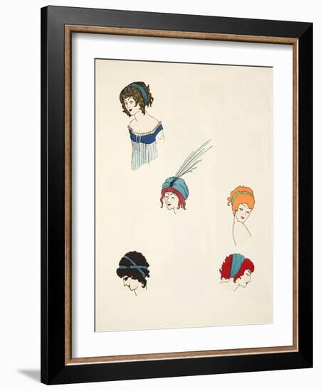 Designs for Headresses, from 'Les Robes De Paul Poiret' Pub. 1908 (Pochoir Print)-Paul Iribe-Framed Giclee Print