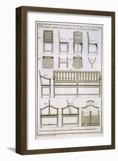 Designs for Wooden Chairs and Benches for the Garden, from 'L'Art du Menuisier', pub. 1769-74-Andre Jacob Roubo-Framed Giclee Print