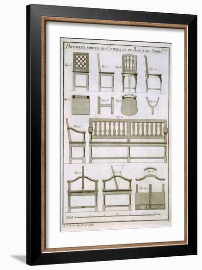 Designs for Wooden Chairs and Benches for the Garden, from 'L'Art du Menuisier', pub. 1769-74-Andre Jacob Roubo-Framed Giclee Print