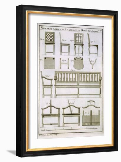Designs for Wooden Chairs and Benches for the Garden, from 'L'Art du Menuisier', pub. 1769-74-Andre Jacob Roubo-Framed Giclee Print