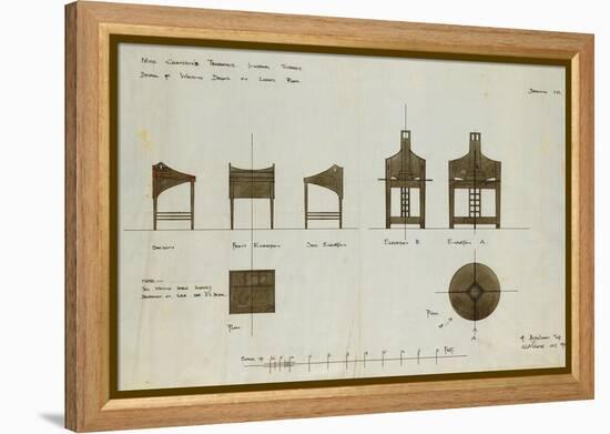 Designs for Writing Desks Shown in Front and Side Elevation, 1909, for the Ingram Street Tea Rooms-Charles Rennie Mackintosh-Framed Premier Image Canvas