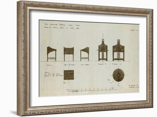 Designs for Writing Desks Shown in Front and Side Elevation, 1909, for the Ingram Street Tea Rooms-Charles Rennie Mackintosh-Framed Giclee Print