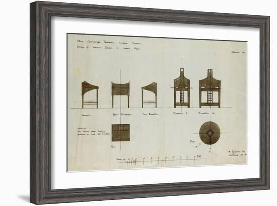 Designs for Writing Desks Shown in Front and Side Elevation, 1909, for the Ingram Street Tea Rooms-Charles Rennie Mackintosh-Framed Giclee Print