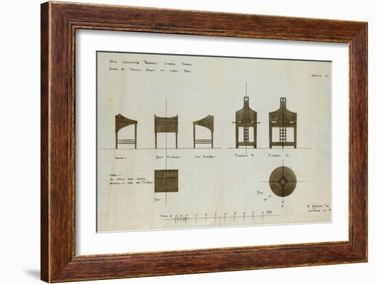 Designs for Writing Desks Shown in Front and Side Elevation, 1909, for the Ingram Street Tea Rooms-Charles Rennie Mackintosh-Framed Giclee Print