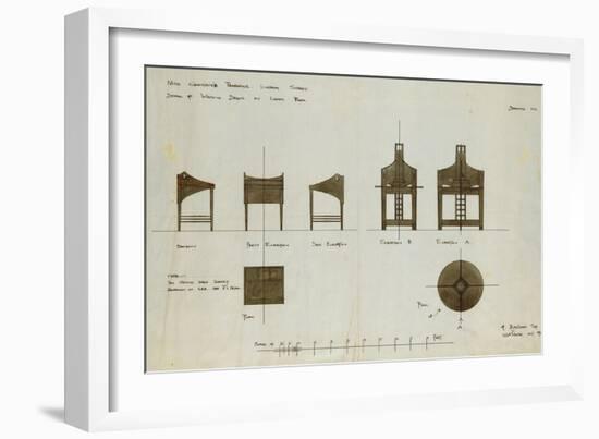 Designs for Writing Desks Shown in Front and Side Elevation, 1909, for the Ingram Street Tea Rooms-Charles Rennie Mackintosh-Framed Giclee Print