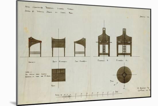 Designs for Writing Desks Shown in Front and Side Elevation, 1909, for the Ingram Street Tea Rooms-Charles Rennie Mackintosh-Mounted Giclee Print