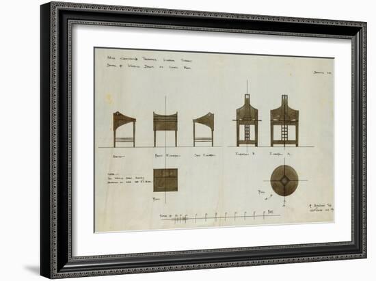 Designs for Writing Desks Shown in Front and Side Elevation, 1909, for the Ingram Street Tea Rooms-Charles Rennie Mackintosh-Framed Giclee Print