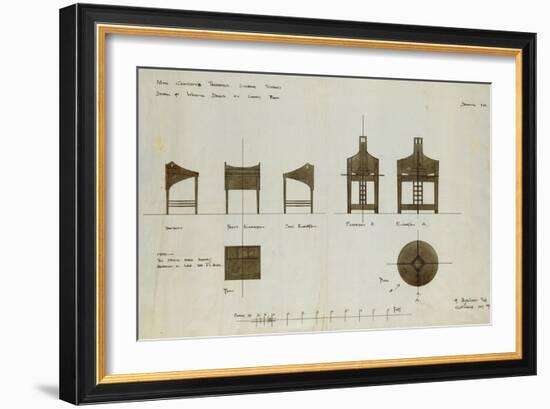 Designs for Writing Desks Shown in Front and Side Elevation, 1909, for the Ingram Street Tea Rooms-Charles Rennie Mackintosh-Framed Giclee Print