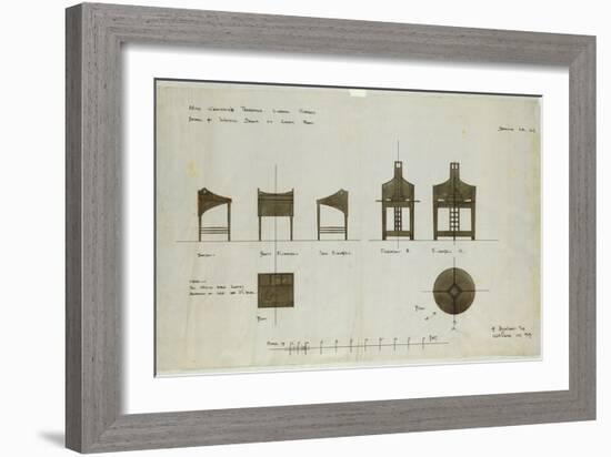 Designs for Writing Desks Shown in Front and Side Elevations, for the Ingram Street Tea Rooms, 1909-Charles Rennie Mackintosh-Framed Giclee Print