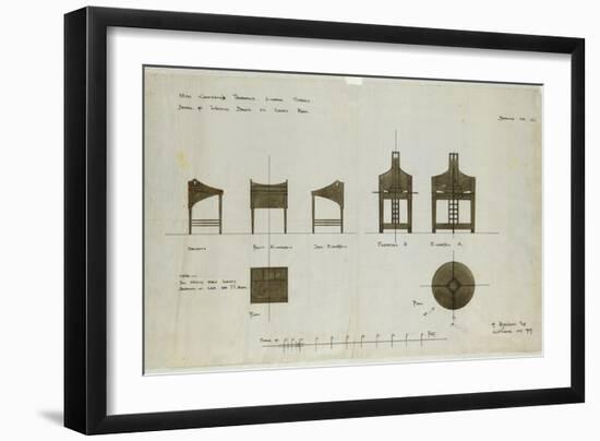 Designs for Writing Desks Shown in Front and Side Elevations, for the Ingram Street Tea Rooms, 1909-Charles Rennie Mackintosh-Framed Giclee Print