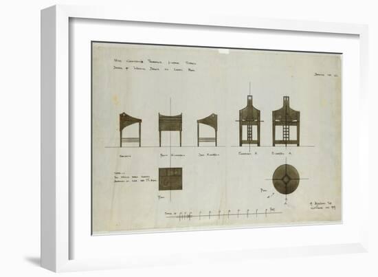 Designs for Writing Desks Shown in Front and Side Elevations, for the Ingram Street Tea Rooms, 1909-Charles Rennie Mackintosh-Framed Giclee Print