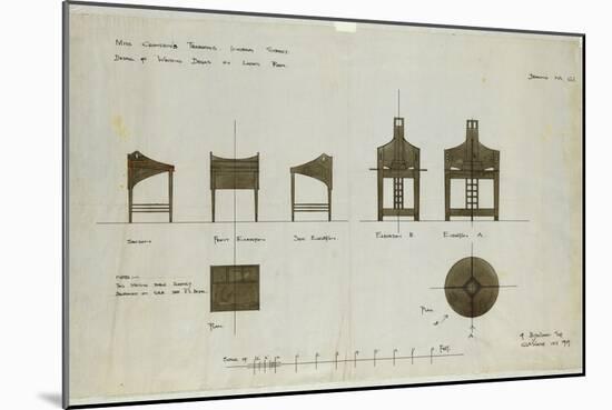 Designs for Writing Desks Shown in Front and Side Elevations, for the Ingram Street Tea Rooms, 1909-Charles Rennie Mackintosh-Mounted Giclee Print