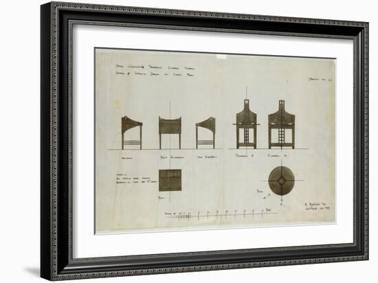 Designs for Writing Desks Shown in Front and Side Elevations, for the Ingram Street Tea Rooms, 1909-Charles Rennie Mackintosh-Framed Giclee Print