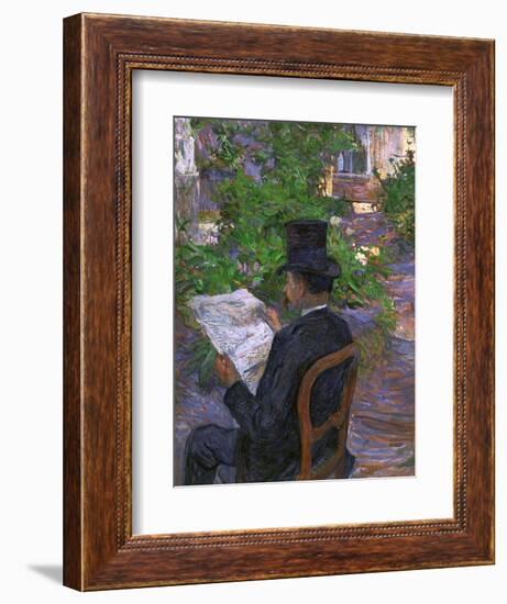 Desire Dihau (Reading a Newspaper in the Garden), 1890-Henri de Toulouse-Lautrec-Framed Giclee Print