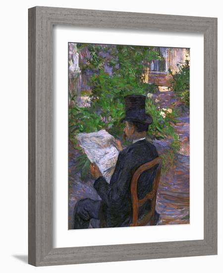 Desire Dihau (Reading a Newspaper in the Garden), 1890-Henri de Toulouse-Lautrec-Framed Giclee Print