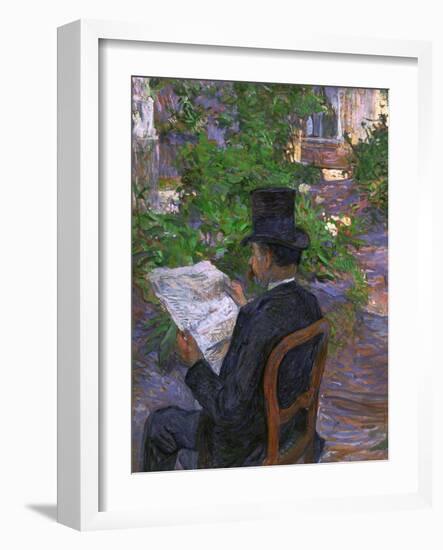 Desire Dihau (Reading a Newspaper in the Garden), 1890-Henri de Toulouse-Lautrec-Framed Giclee Print