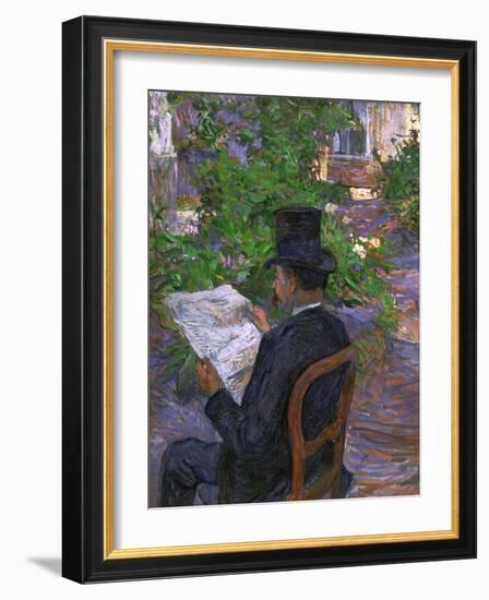 Desire Dihau (Reading a Newspaper in the Garden), 1890-Henri de Toulouse-Lautrec-Framed Giclee Print