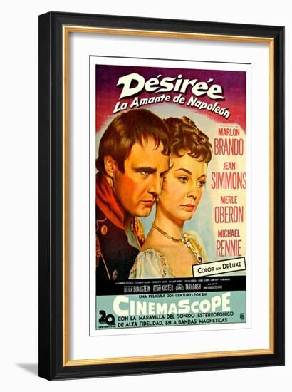 Desiree, Marlon Brando as Napoleon, Jean Simmons, (Spanish Poster Art), 1954-null-Framed Premium Giclee Print