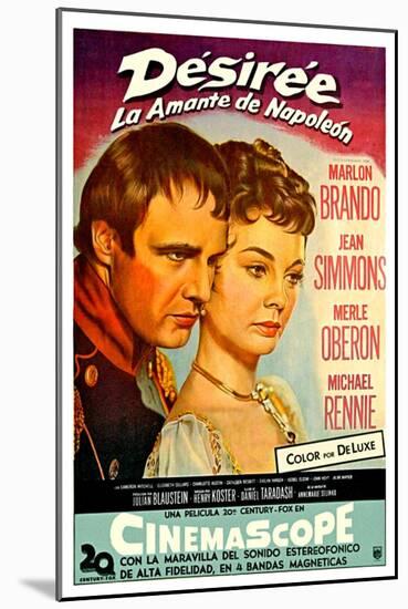 Desiree, Marlon Brando as Napoleon, Jean Simmons, (Spanish Poster Art), 1954-null-Mounted Art Print