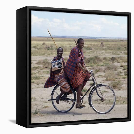 Despite their Traditional Dress, Two Young Maasai Give Hints That Lifestyle Is Changing in Tanzania-Nigel Pavitt-Framed Premier Image Canvas