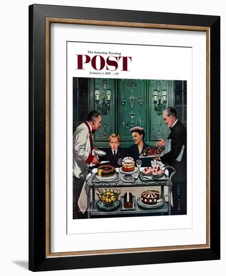 "Dessert Cart" Saturday Evening Post Cover, January 1, 1955-Stevan Dohanos-Framed Giclee Print