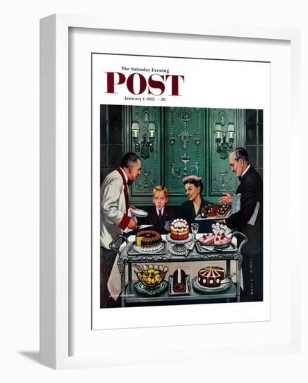 "Dessert Cart" Saturday Evening Post Cover, January 1, 1955-Stevan Dohanos-Framed Giclee Print