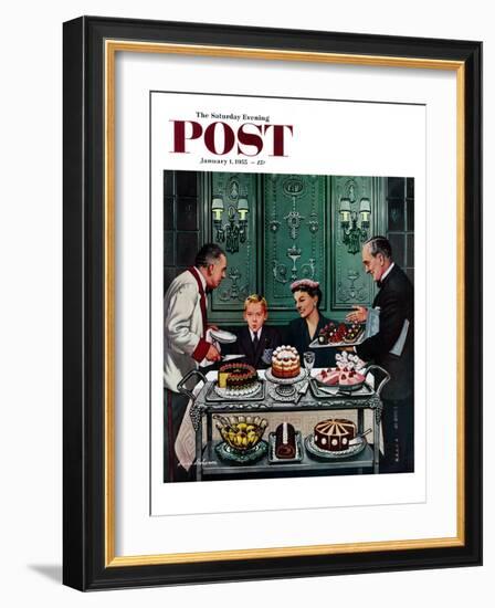 "Dessert Cart" Saturday Evening Post Cover, January 1, 1955-Stevan Dohanos-Framed Giclee Print