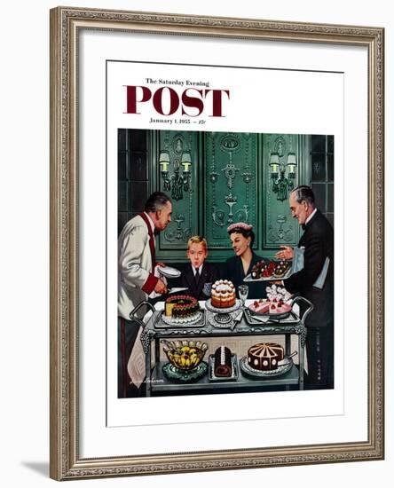 "Dessert Cart" Saturday Evening Post Cover, January 1, 1955-Stevan Dohanos-Framed Giclee Print