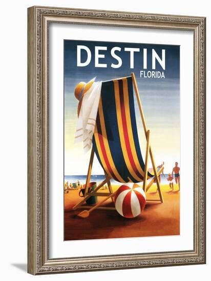 Destin, Florida - Beach Chair and Ball-Lantern Press-Framed Art Print