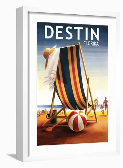 Destin, Florida - Beach Chair and Ball-Lantern Press-Framed Art Print