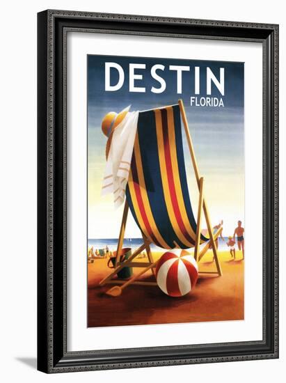 Destin, Florida - Beach Chair and Ball-Lantern Press-Framed Art Print