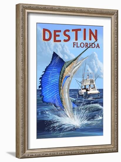 Destin, Florida - Sailfish-Lantern Press-Framed Art Print