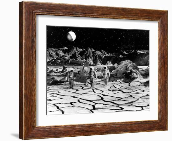 Destination Moon, Astronauts Explore The Lunar Terrain, 1950-null-Framed Photo