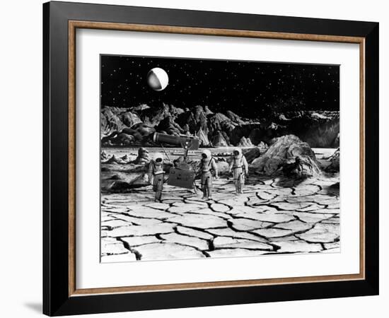 Destination Moon, Astronauts Explore The Lunar Terrain, 1950-null-Framed Photo