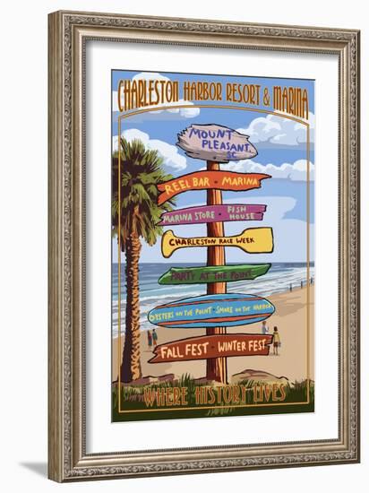 Destination Sign - Charleston Harbor Resort-Lantern Press-Framed Art Print