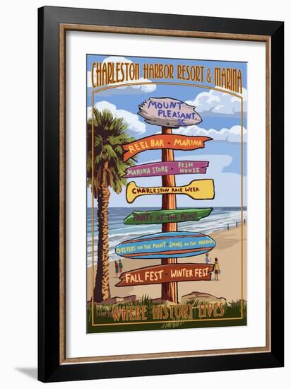 Destination Sign - Charleston Harbor Resort-Lantern Press-Framed Art Print