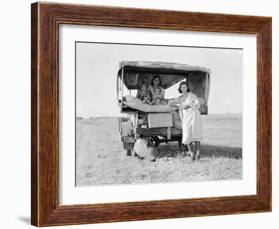 Destitute Texan family leave their home to seek work in Arkansas cotton fields, 1936-Dorothea Lange-Framed Photographic Print