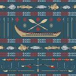 Indian Fishing - Seamless Pattern-destra-Framed Stretched Canvas