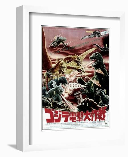 Destroy All Monsters, Godzilla on Japanese Poster Art, 1968-null-Framed Premium Giclee Print