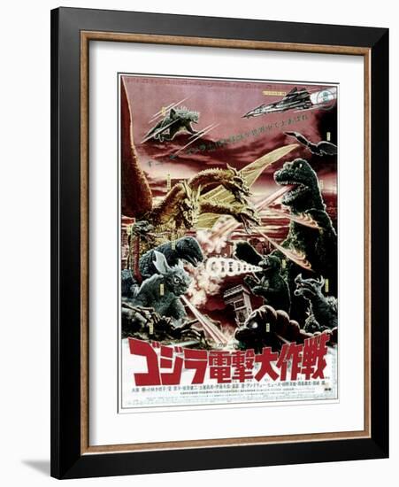 Destroy All Monsters, Godzilla on Japanese Poster Art, 1968-null-Framed Art Print