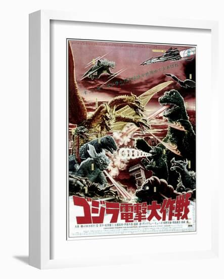 Destroy All Monsters, Godzilla on Japanese Poster Art, 1968-null-Framed Art Print