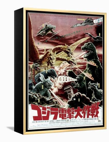 Destroy All Monsters, Godzilla on Japanese Poster Art, 1968-null-Framed Stretched Canvas